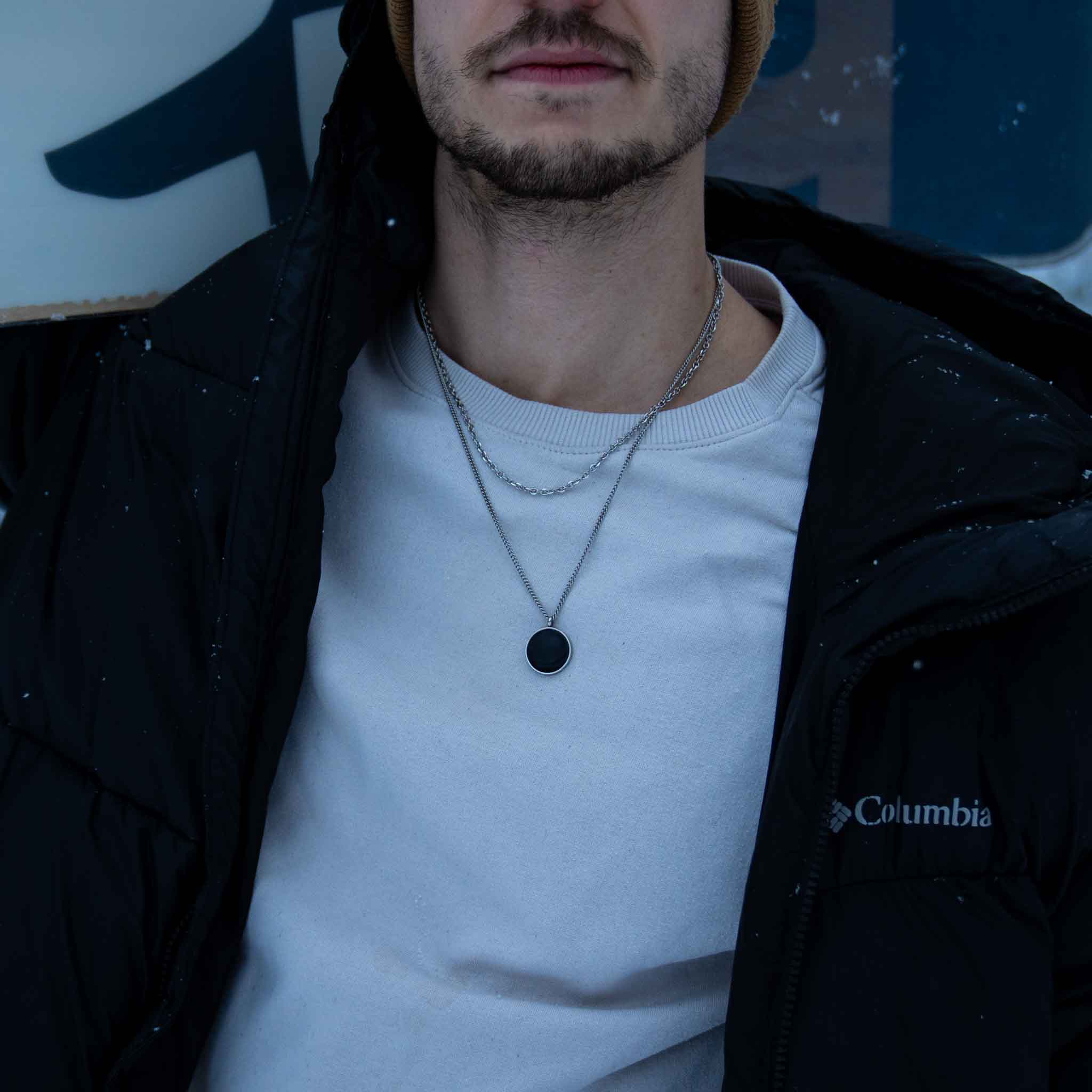 Black Onyx Halskæde Sølv - 60 Cm - Herre - Northern Legacy