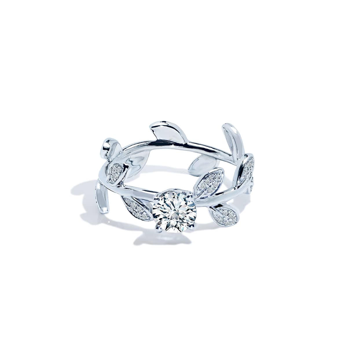 Serena Forlovelsesring Med Rund Safir Og Diamantblade I Hvidguld - 14k Guld  66