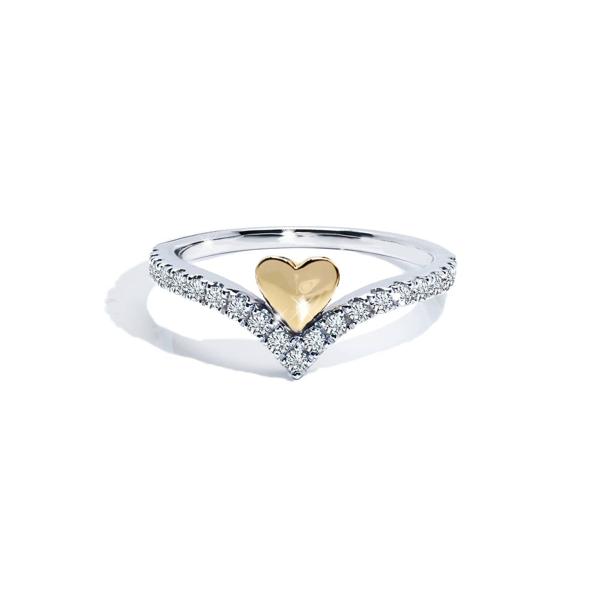 Loving V Heart Ring Med Forgyldt Hjerte - 48