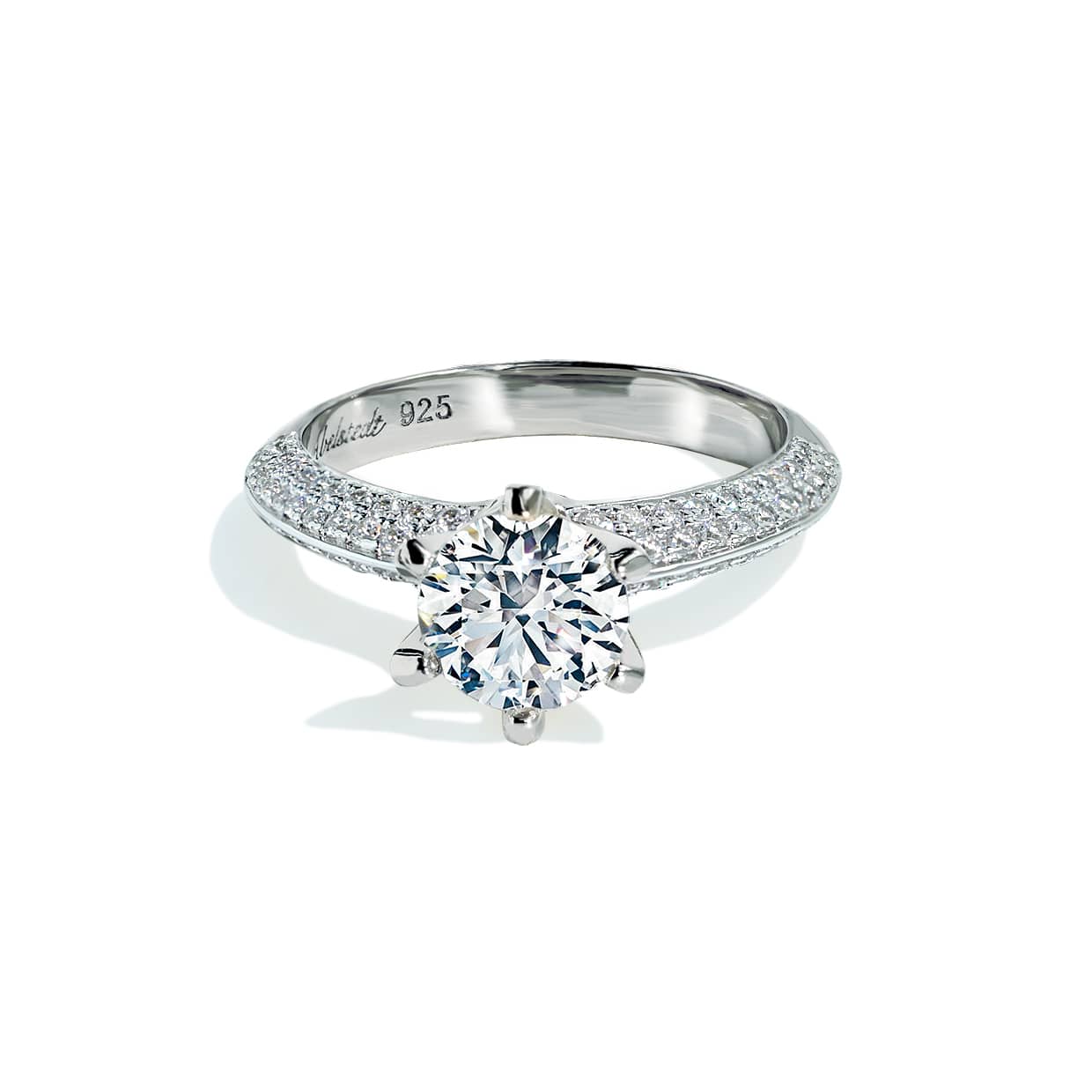 Oxford 6 Fatninger Solitaire Ring Med Sidesten - 48