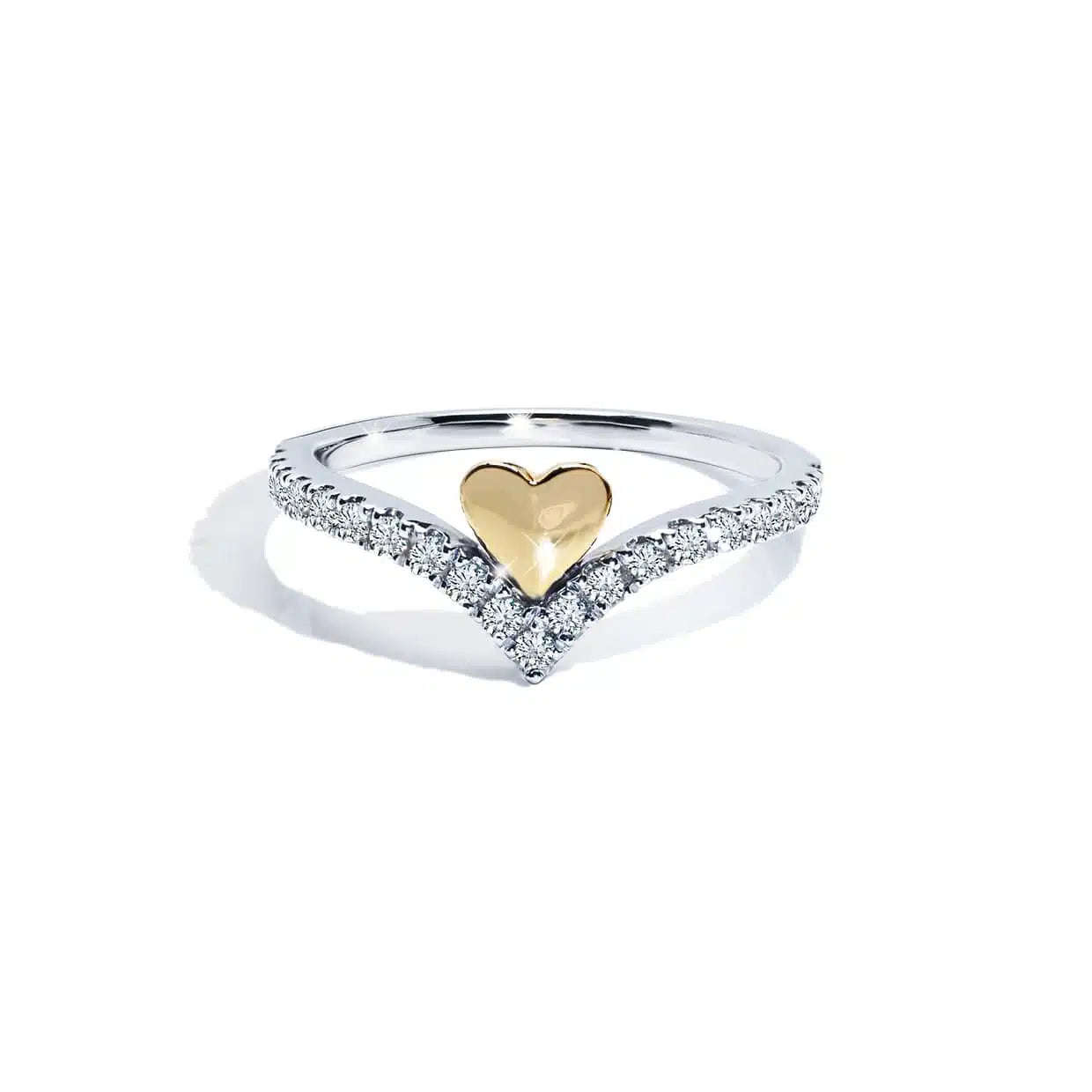 V-hjerte Alliancering Med Diamanter I Guld Og Hvidguld - 14k Guld  66