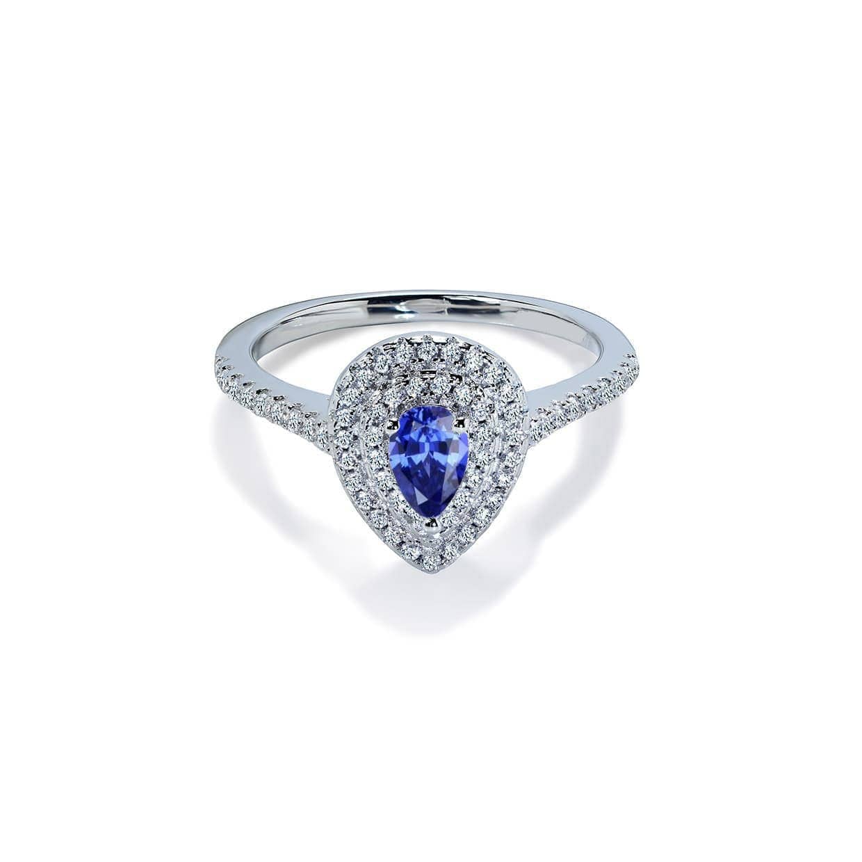 Delphi Blå Pear Cut Forlovelsesring Med Dobbelt Diamant Halo - 14k Guld  66