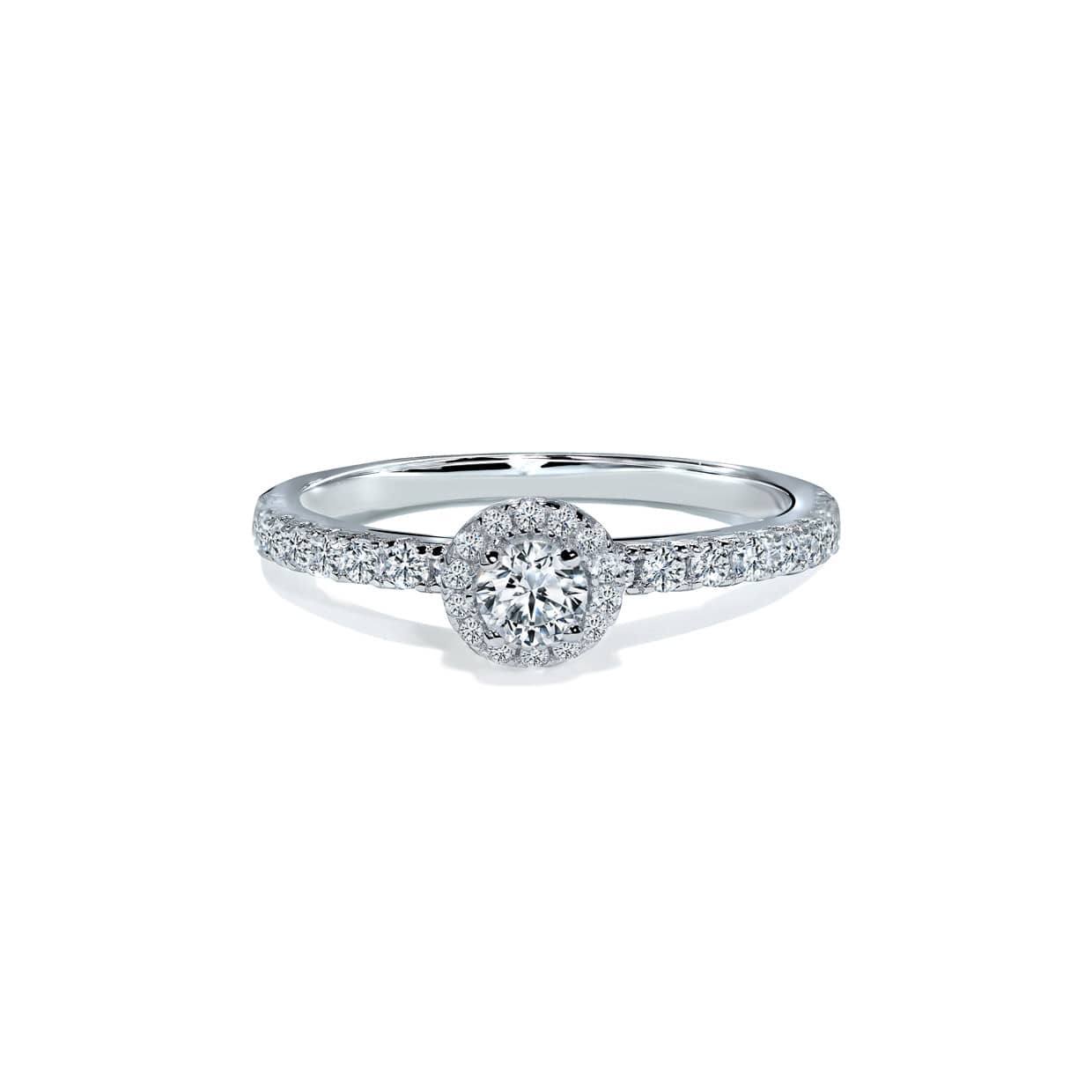 Klassisk Rund Halo Forlovelsesring I Hvidguld Med Diamantbånd - 14k Guld  66