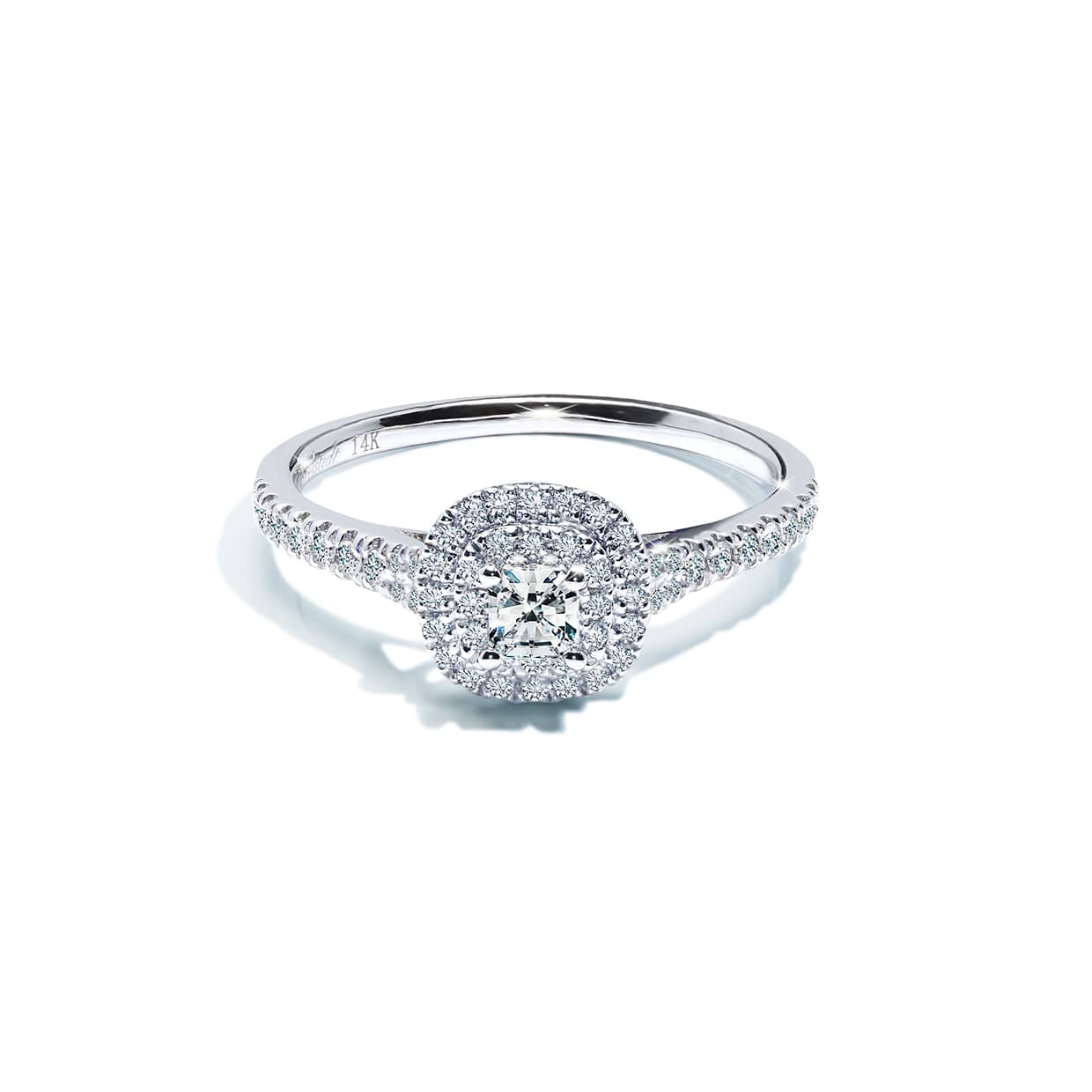 Sorrento Forlovelsesring Med Hvid Princess Cut Safir Og Diamant Halo - 14k Guld  66