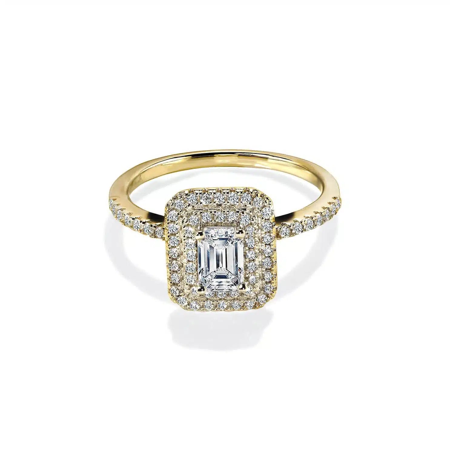 Bloom Emerald Safir Guld Forlovelsesring Med Dobbelt Diamant Halo - 14k Guld  66