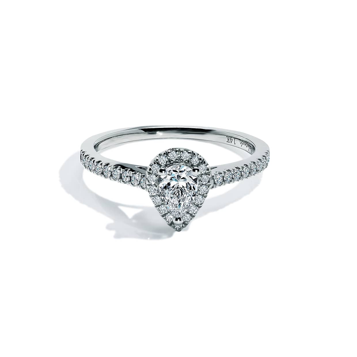 Capri Dimant Halo Forlovelsesring Med Hvid Pæreformet Safir - 14k Guld  66
