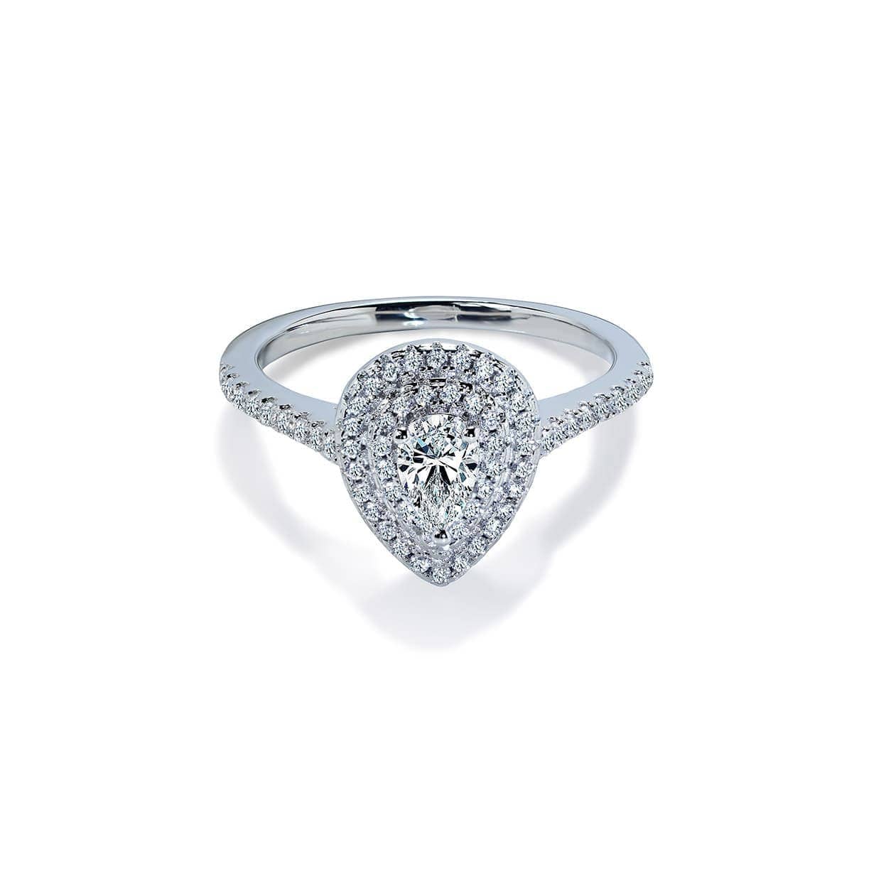 Loving Dobbelt Diamant Halo Forlovelsesring Med Pæreformet Safir - 14k Guld  66
