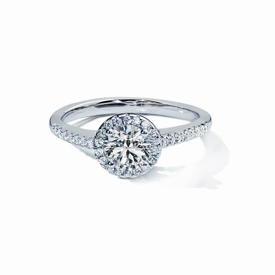 Casanova Forlovelsesring Med Hvid Rund Safir Og Diamant Halo - 14k Guld  66
