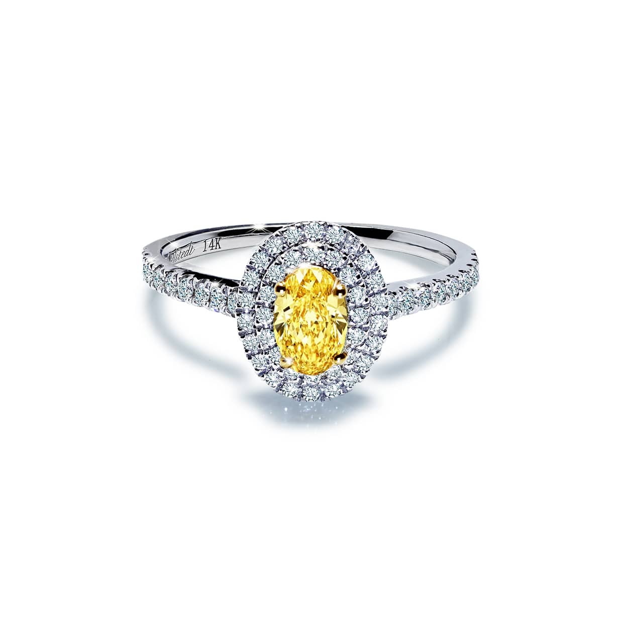 Bliss Gul Forlovelsesring Med Safir Og Dobbelt Diamant Halo - 14k Guld  66