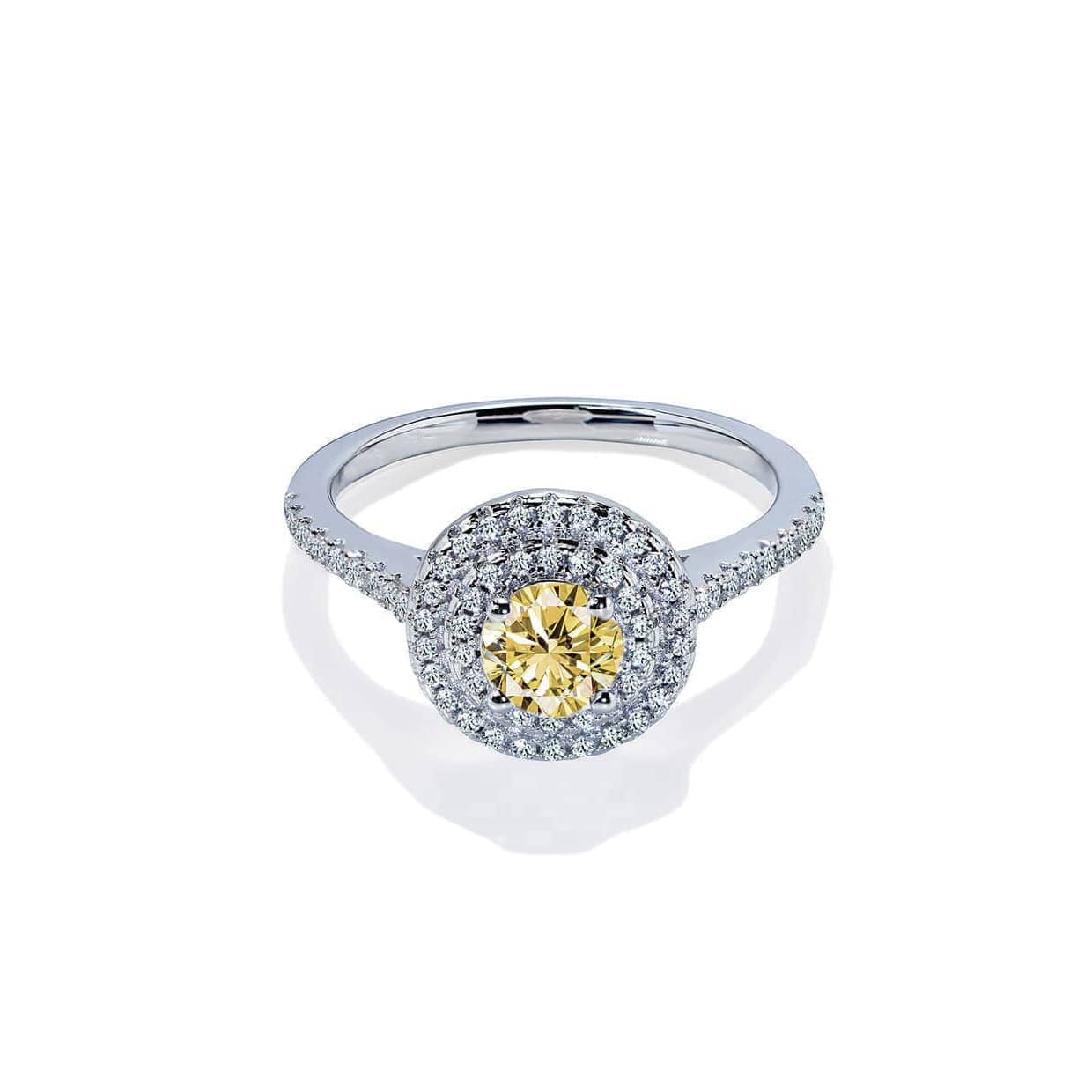 Dante Rund Gul Safir Forlovelsesring Med Dobbelt Diamant Halo - 14k Guld  66
